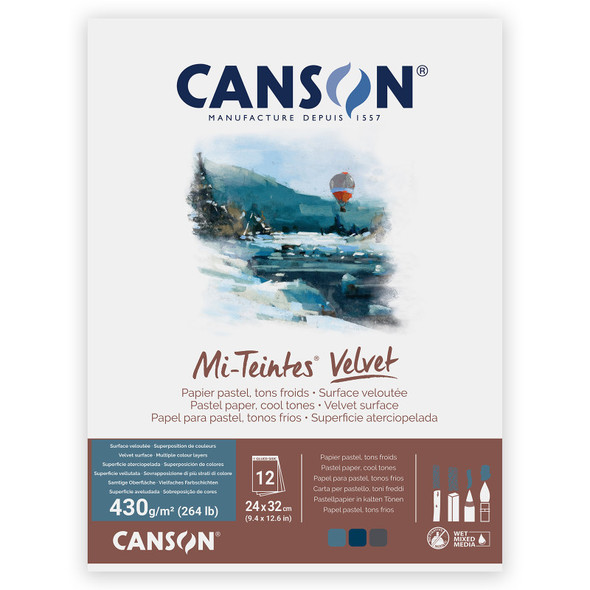 Mi-Teintes Velvet Drawing Paper Pad, Cool Tones, 260 lb/430 gsm, 12 Sheets, 9.4 x 12.6 in