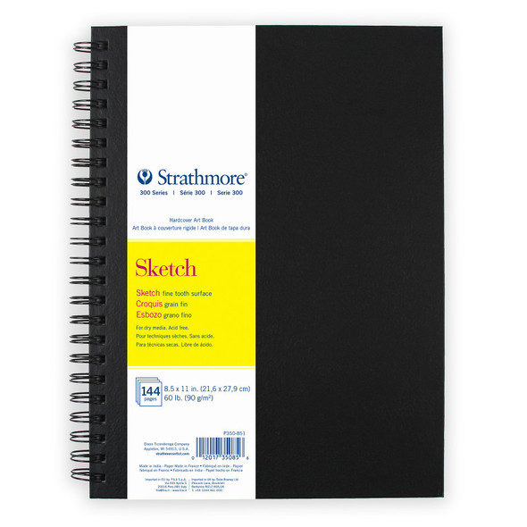 300 Series Sketch Paper Art Book, Black Hardcover & Side Wire Binding, 72 Sheets, White, 8.5x11 inch