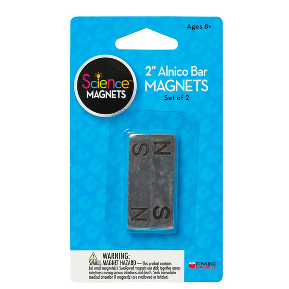 Alnico Bar Magnets with N/S Stamping, 2 in, Pack of 2