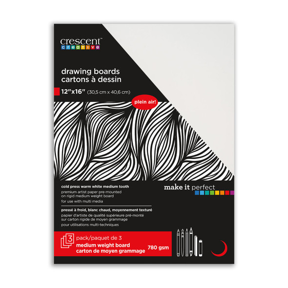 Cold Press Watercolor Board, 12 x 16 in, White, 3-Pack