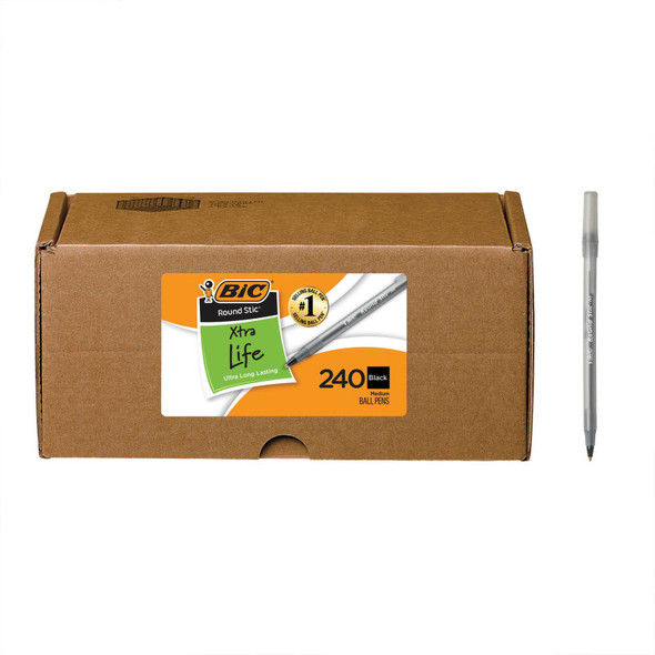 Round Stic Xtra Life Ballpoint Pens, 1.0 mm Medium Point, Black, 240 Count