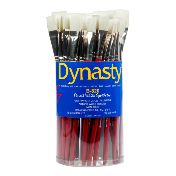 Finest White Synthetic Flat, Wash and Glaze Brush Canister, 40 Brushes