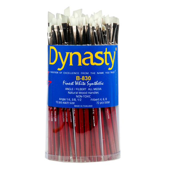 Finest White Synthetic Filbert and Angle Brush Canister, 72 Brushes