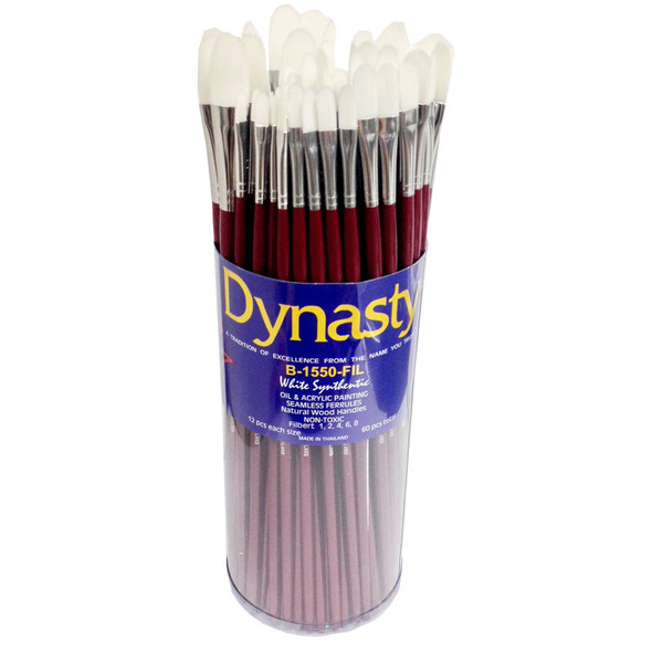 Finest White Synthetic Filbert Brush Canister, 60 Brushes