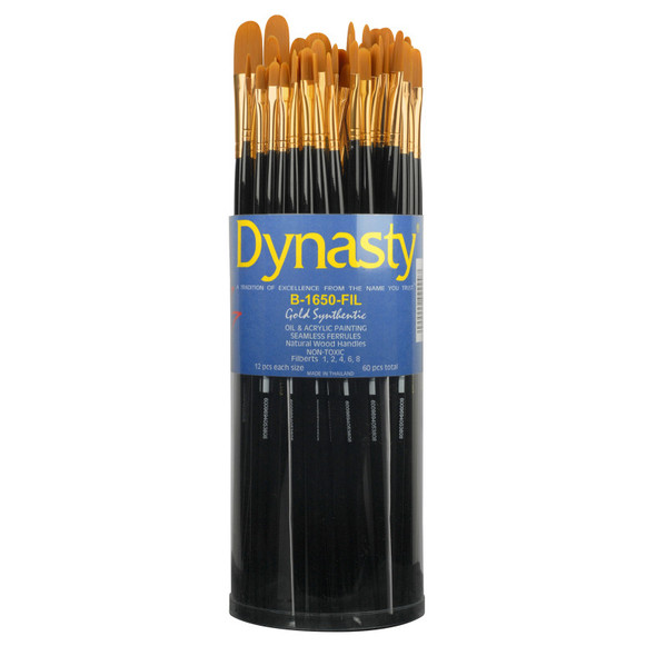 Finest Golden Synthetic Filbert Brush Canister, 60 Brushes