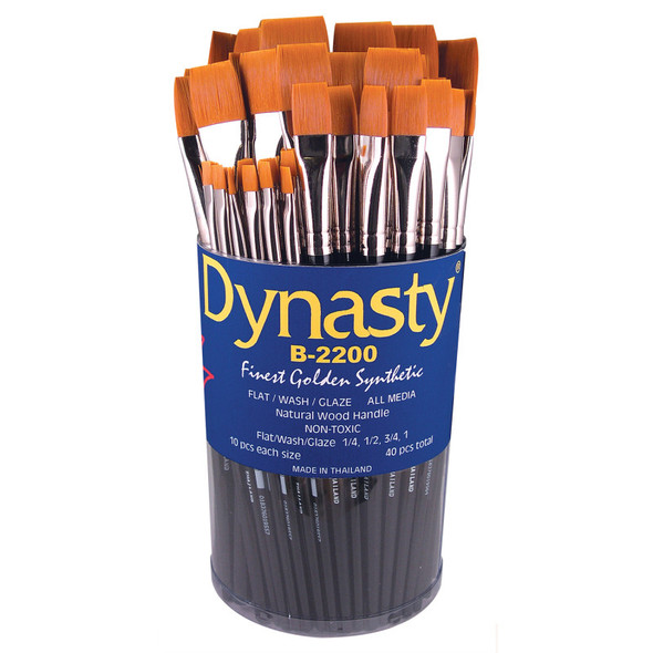 Finest Golden Synthetic Flat, Wash and Glaze Brush Canister, 40 Brushes