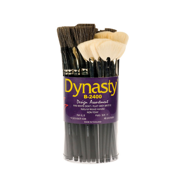 White Goat Fan and Grey Bristle Glaze Brush Canister, 48 Brushes