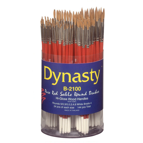 Red Sable Style Round Brush Canister, 144 Brushes