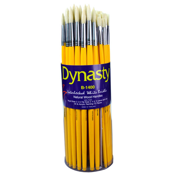 Interlock White Bristle Round and Flat Brush Canister, 72 Brushes