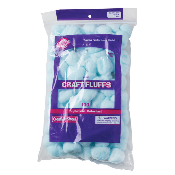 Triple-Size Craft Fluffs, Blue, 1 in, 100 Pieces