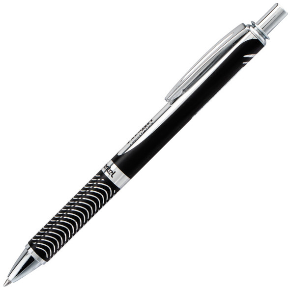 EnerGel Alloy Retractable Premium Liquid Gel Pen, (0.7mm) Metal Tip, Medium Line,Black Barrel, Black Ink