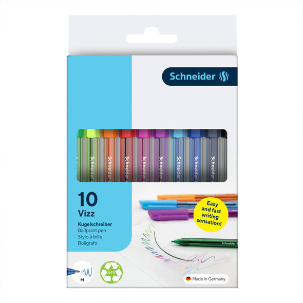 Schneider Vizz Ballpoint Pen, Medium, 10-Piece Set, Assorted Colors