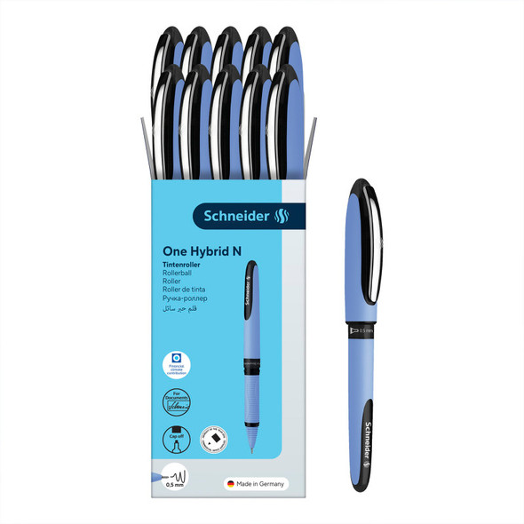 Schneider One Hybrid N Rollerball, 0.5 mm, Box of 10 Pens, Black Ink