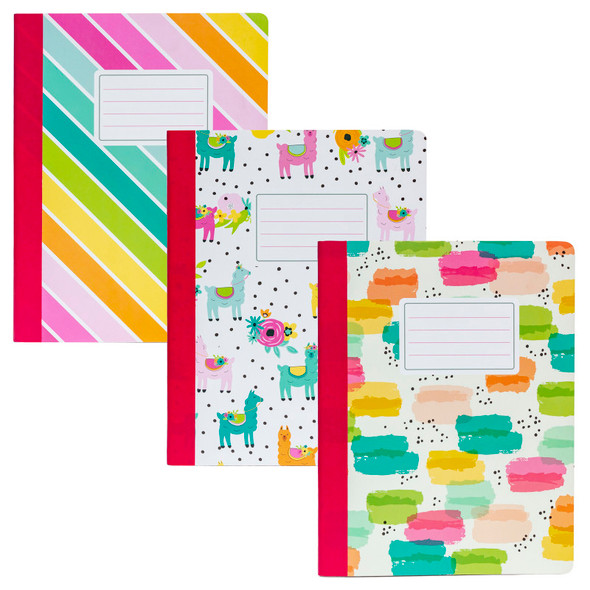 Composition Books, College Ruled, Rainbow Color Wash,  3-Pack