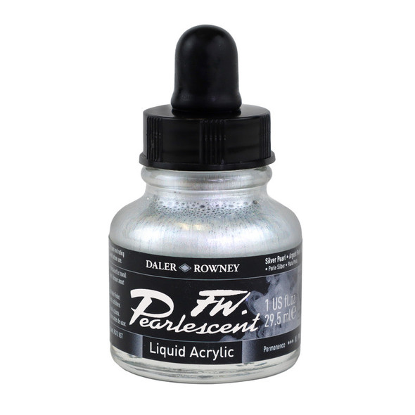 FW Acrylic Ink, Pearlescent Silver Pearl, 29.5 mL