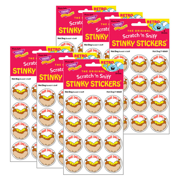 Hot Dog!/Hot Dog Scent Retro Scratch 'n Sniff Stinky Stickers®, 24 Per Pack, 6 Packs