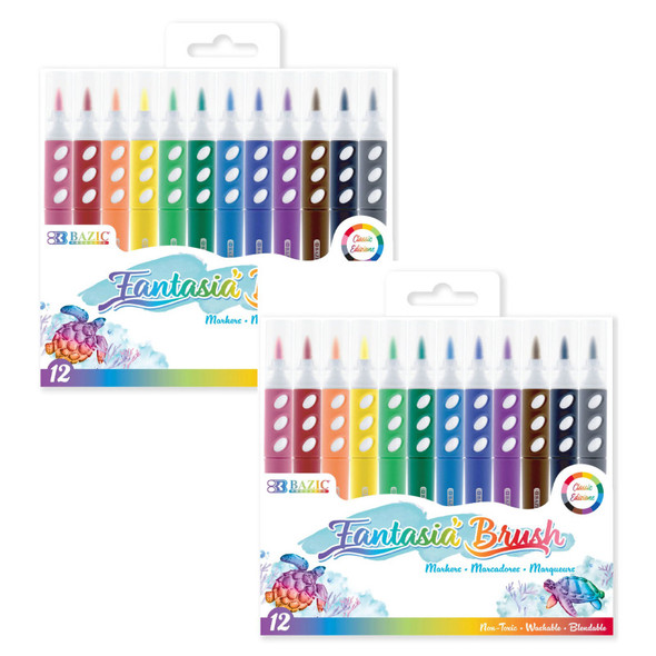 Brush Markers, 12 Assorted Colors, 2 Packs
