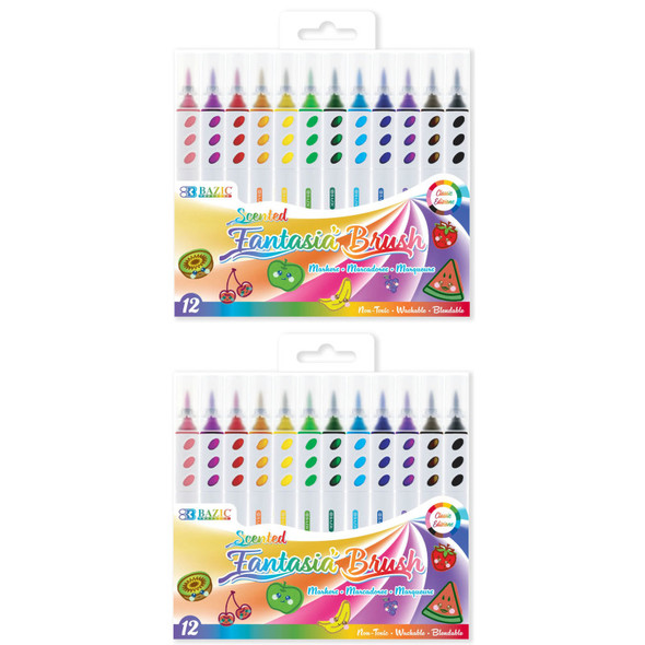 Scented Brush Markers, 12 Assorted Colors, 2 Packs