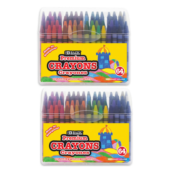 Premium Crayons with Sharpener, 64 Colors, 2 Boxes