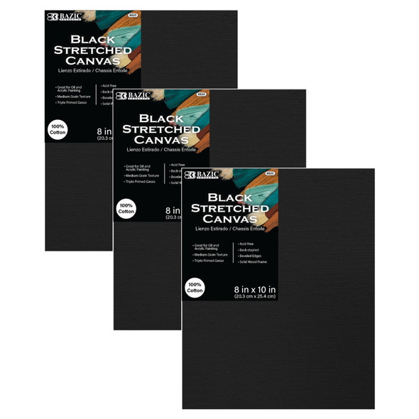 Black Stretched Canvases, 8 x 10 in, 3-Pack