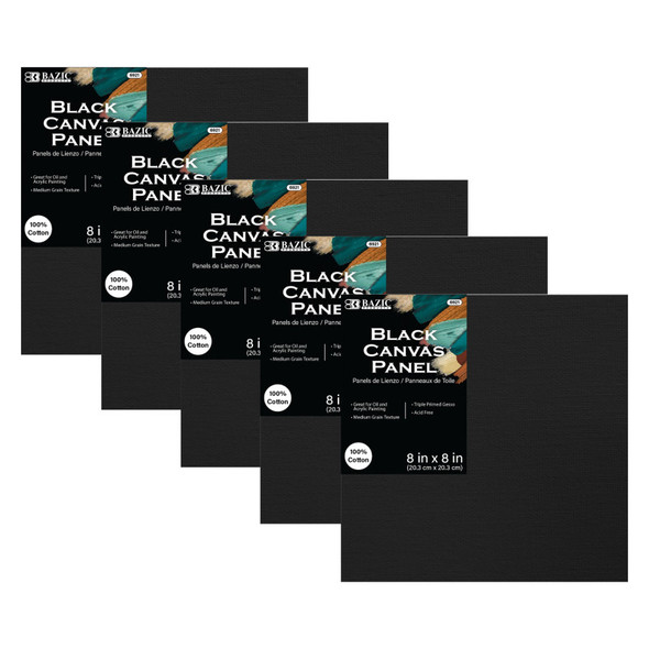 Black Canvas Panels, 8 x 8 in, 5-Pack