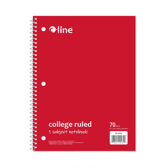 College-Ruled 1-Subject Notebook, 70 Sheets, Red