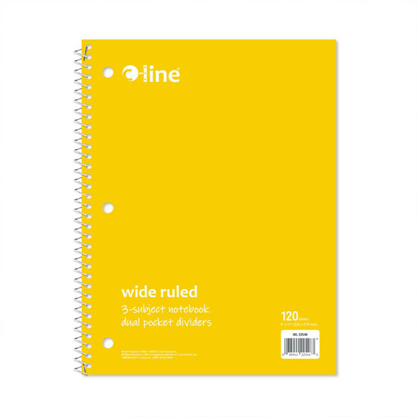 Wide-Ruled 3-Subject Notebook, 120 Sheets, Yellow