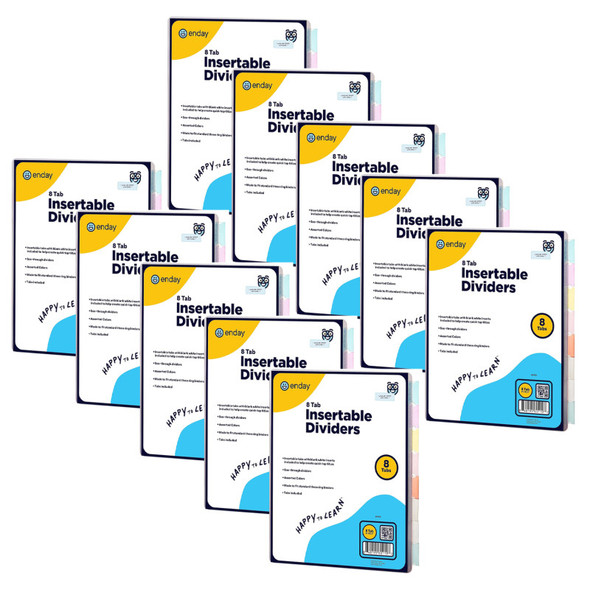 Binder Dividers with 8 Insertable Color Tabs, 10 Packs