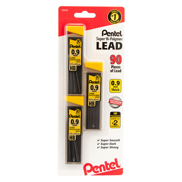 Super Hi-Polymer Lead (0.9mm) Thick, HB, 30-Piece/Tube 3-Pk