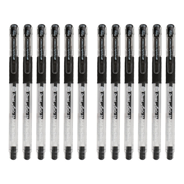 Hybrid Technica Gel Pens, Black, 0.8mm, 12 Pack