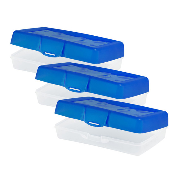 Tall Standard Pencil Box, 8.25" x 5.25" x 2.43", Blue, Opaque, Pack of 3