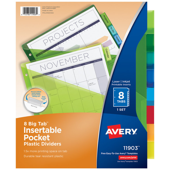 8-Tab Plastic Binder Dividers with Labels, 1 Sets