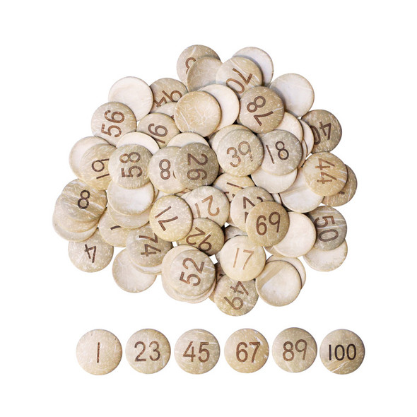 Coconut Shell Number Circles 1-100, 100 Pieces