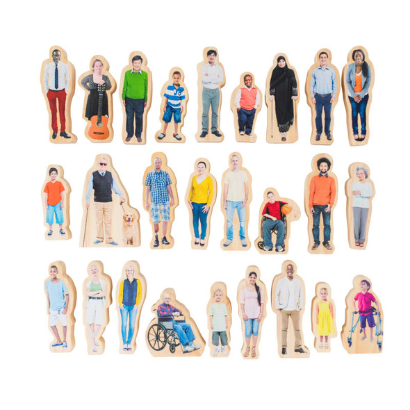 Diverse Family Wooden People Blocks, 26 Pieces