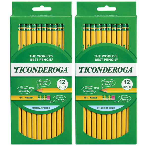 Yellow #2 HB Wooden Pencils, 12 Count, 2 Pack