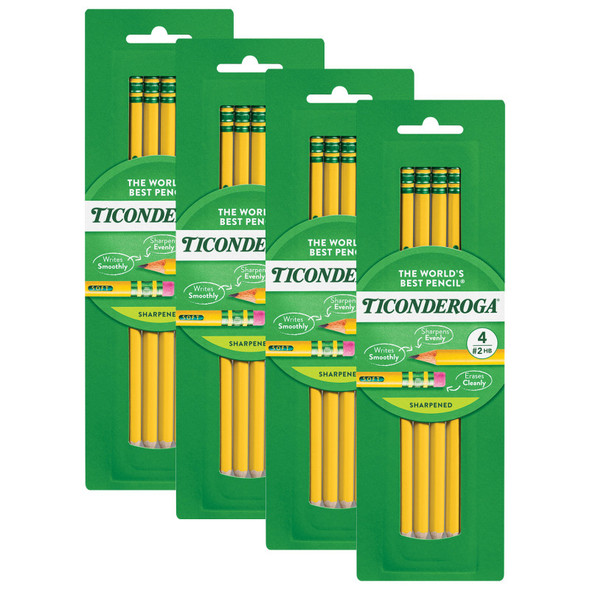 Wooden HB Pencils, Sharpened, 4 Count, Pack of 4