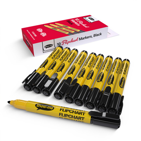 Flipchart Markers, Bullet Tip, Black, Box of 10