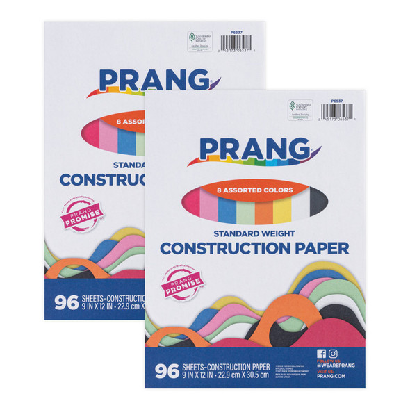 Lightweight Construction Paper, 8 Colors, 9" x 12", 96 Sheets, 2 Pack