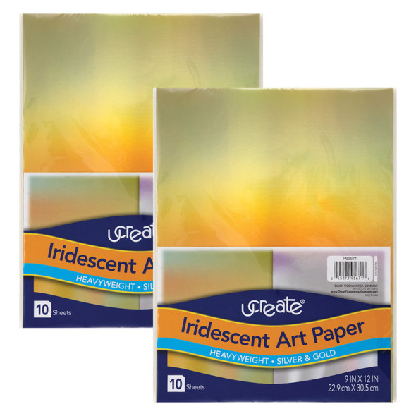 Iridescent Art Paper, Silver and Gold, 12" x 9", 10 Sheets, 2 Pack