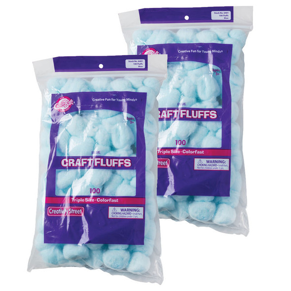 Triple-Size Craft Fluffs, Blue, 100 Pieces Per Pack, 2-Pack