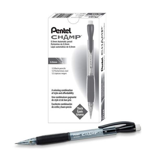 CHAMP Mechanical Pencil, (0.9mm), Tinted Black Barrel, 12 Pack