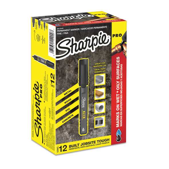 Sharpie® PRO Permanent Marker, Fine Point, Black, 12-Count