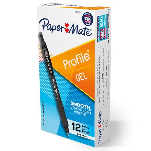 Paper Mate® Gel Pen, Profile Retractable Pen, 1.0mm, Black, 12 Count