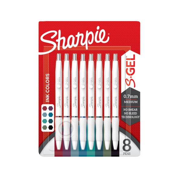 Sharpie S-Gel Pens, Fashion Barrel Gel Pens, Pearl White Body, Medium (0.7mm) Point,  Bold Ink Colors, 8 Count