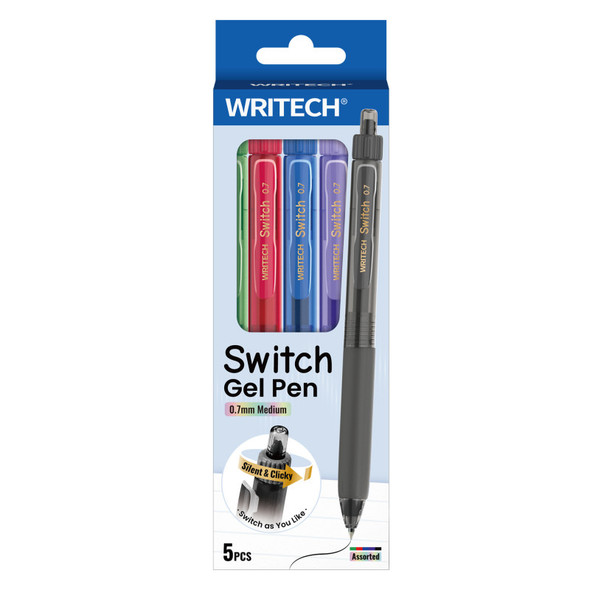 Switch Retractable Gel Pens, Assorted Ink Colors, 0.7 mm, 5 Count