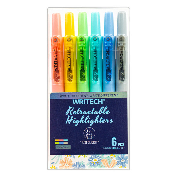 Retractable Highlighters, Mild Colors, 6 Count