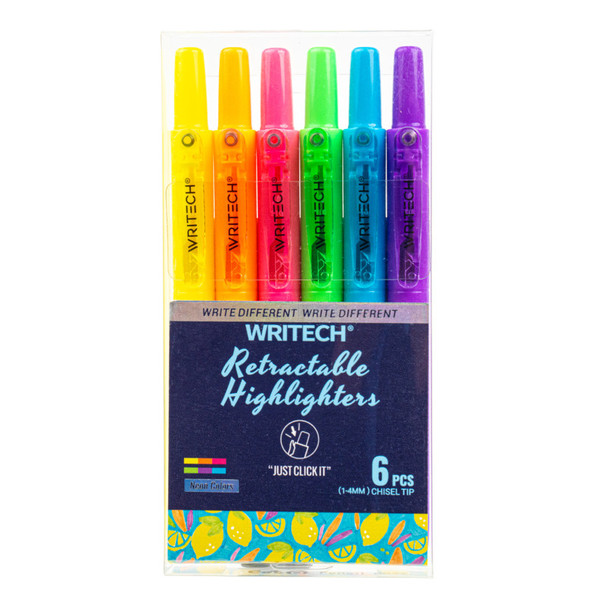 Retractable Highlighters, Neon Colors, 6 Count