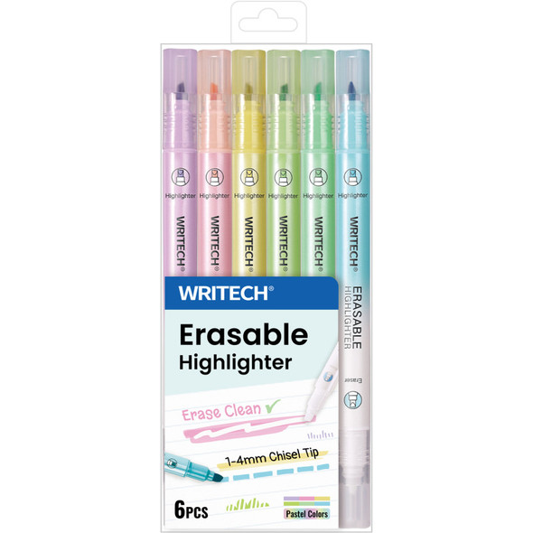 Dual Tip Erasable Highlighters, Pastel Colors, 6 Count