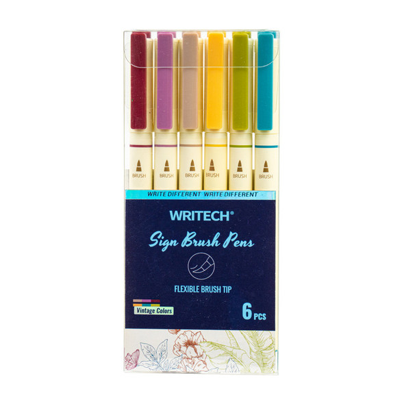 Sign Brush Pens, Vintage Colors, 6 Count
