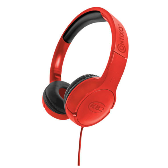 Kids' Wired Volume-Limiting Headphones with Adjustable Aluminum Frame, 85 dB, Red and Black